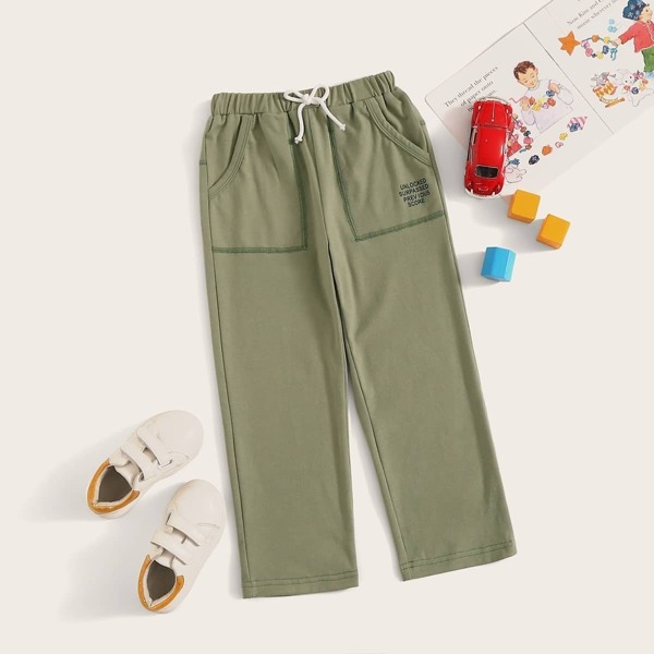 

Toddler Boys Waist Drawstring Double Pocket Letter Print Pants