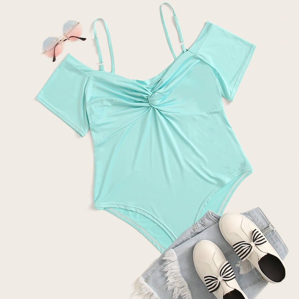 

Plus Cold Shoulder Twist Bodysuit, Green