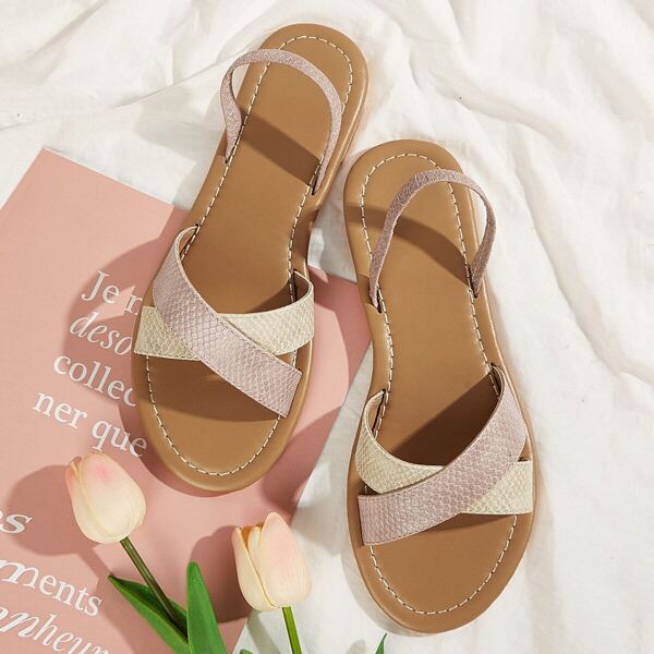 

Two Tone Cross Strap Slingback Sandals, Multicolor