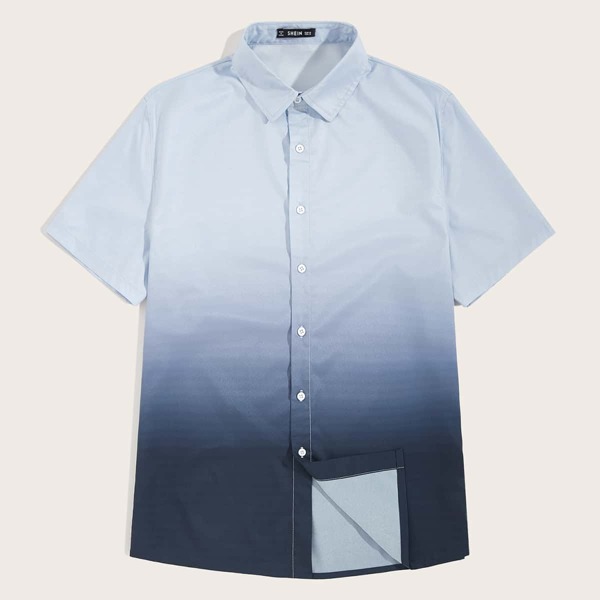 

Men Short Sleeve Ombre Shirt, Blue ombre