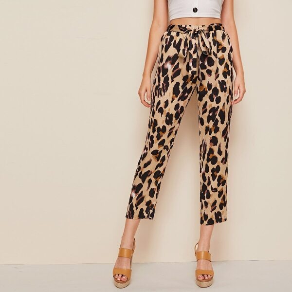 

Leopard Print Tie Waist Pants