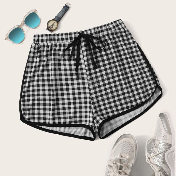 

Tie Waist Gingham Print Dolphin Shorts