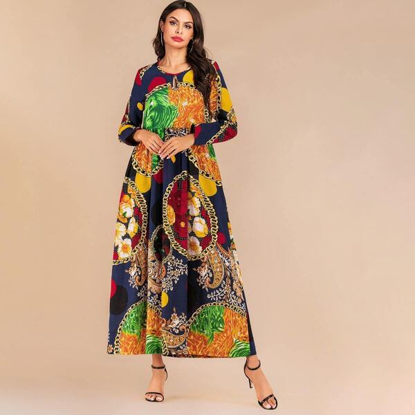 

Floral & Chain Print Longline Dress