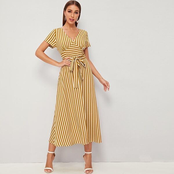 

Tie Waist Stripe Longline Dress, Yellow