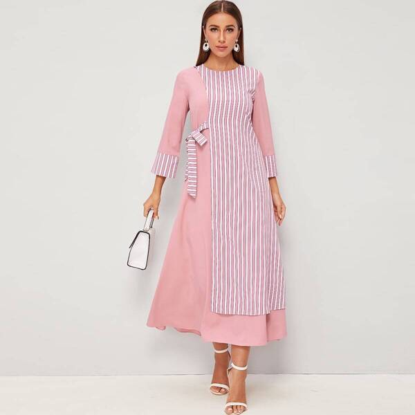 

Tie Side Colorblock Stripe Dress
