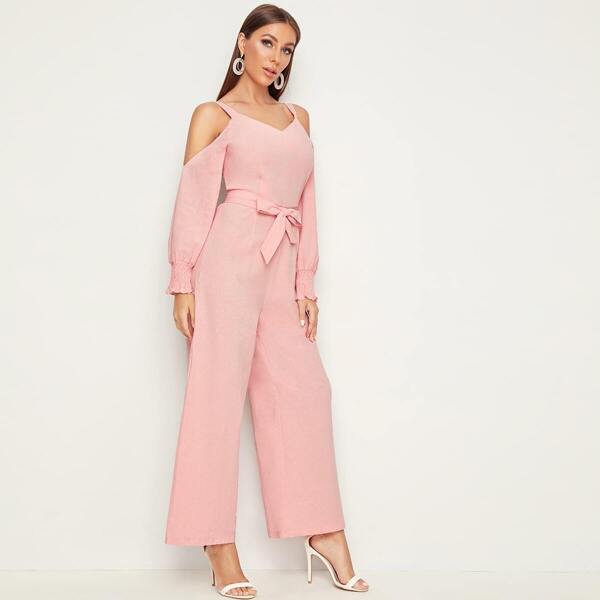 

Open Shoulder Knot Front Wide Leg Jumpsuit