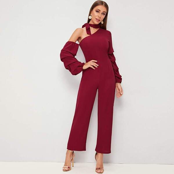 

Choker Neck One Shoulder Tiered Sleeve Jumpsuit