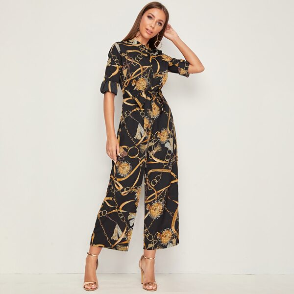 

Chain Print Wide Leg Jumpsuit
