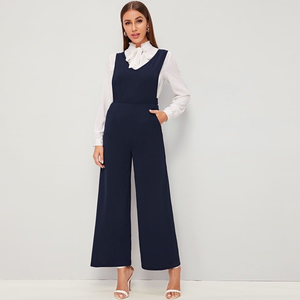 

Solid Wide Leg Jumpsuit, Navy