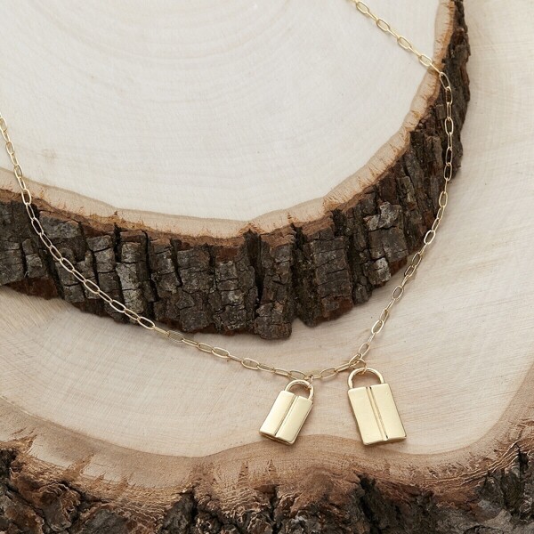 

Double Padlock Pendant Chain Link Necklace, Gold