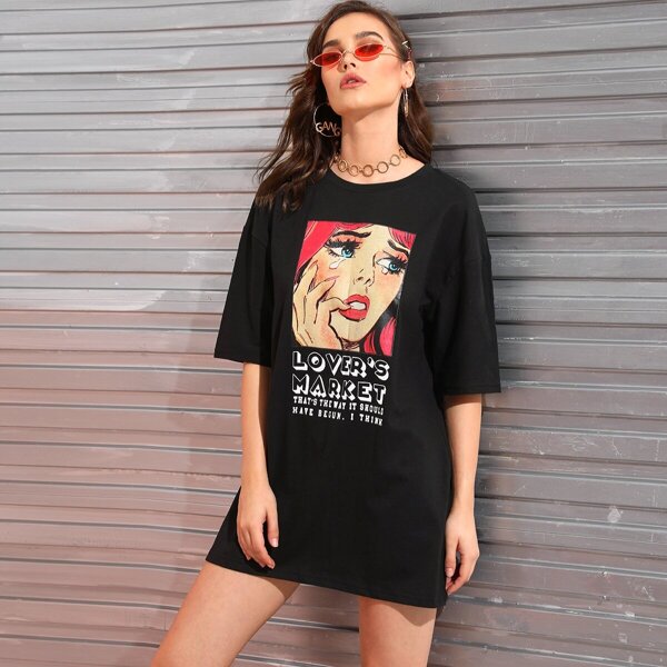 

Pop Art Print Black Tee Dress