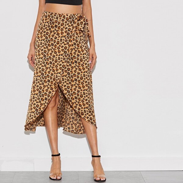 

Leopard Print Wrap Knotted Skirt