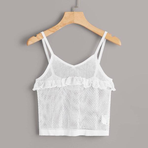 

Solid Ruffle Trim Cut-out Cami Top