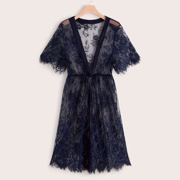 Plus Floral Lace Sheer Slips, Purple