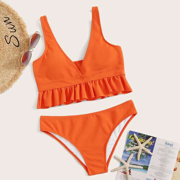 

Ruffle Hem Top With Cheeky Bikini Set