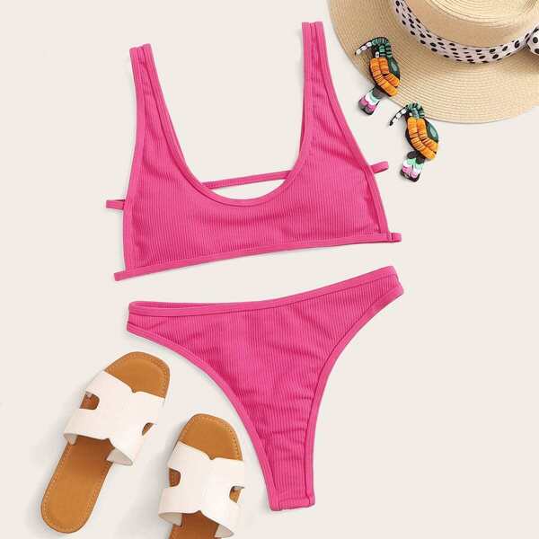 

Knit Cut Out Top With Cheeky Bikini Set