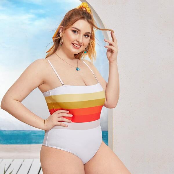 

Plus Color Block One Piece Swimwear, Multicolor