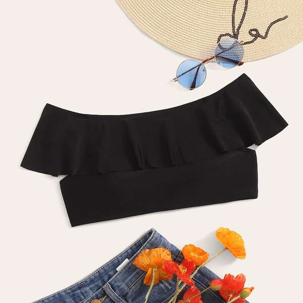 

Detachable Flounce Bardot Swimming Top