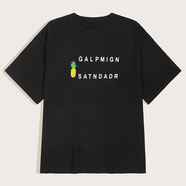 

Men Letter & Pineapple Print Tee