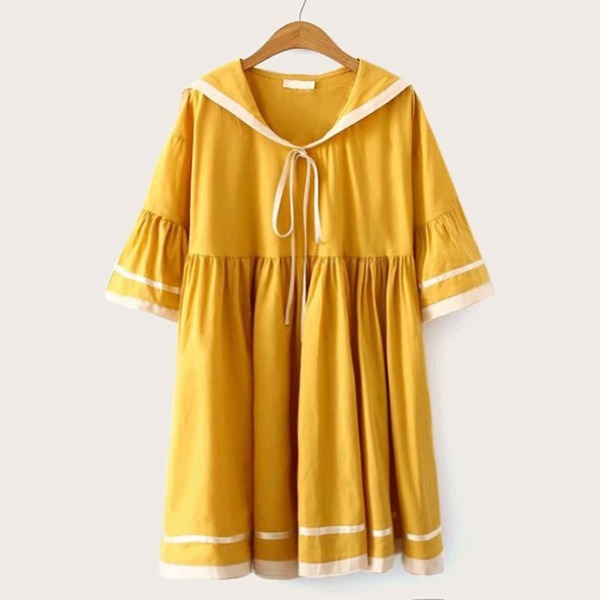 

Sailor Collar Contrast Binding Knot Front Dress