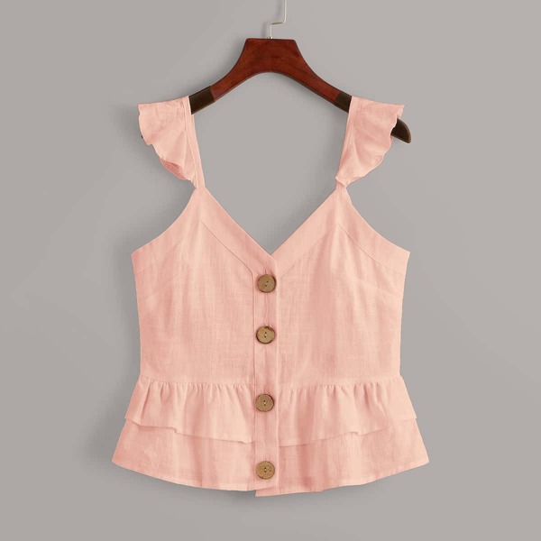 

Button Front Ruffle Hem Cami Top
