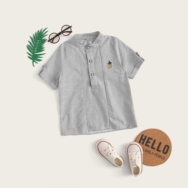 

Toddler Boys Pineapple Patched Half Button Striped Shirt