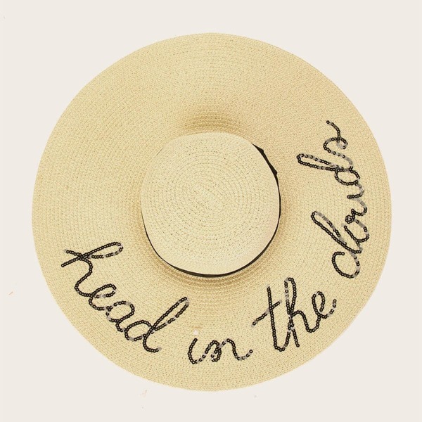 

Sequin Letter Floppy Hat, Beige
