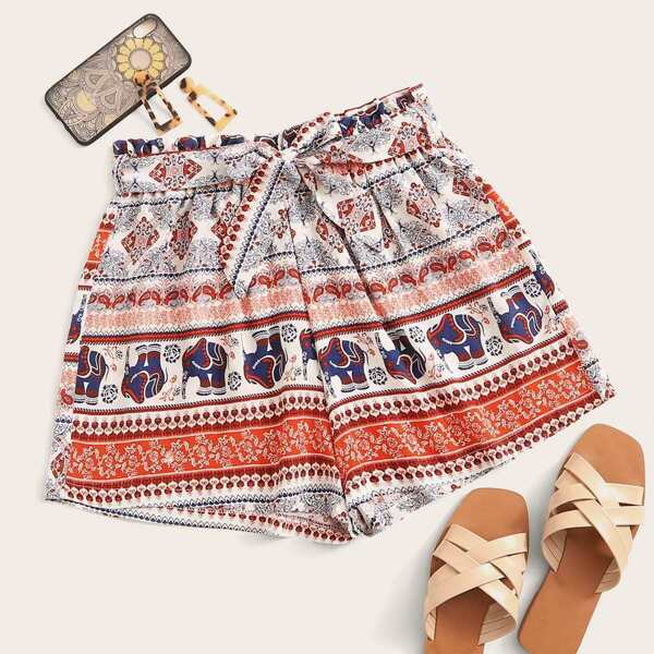 

Aztec Print Self Tie Shorts
