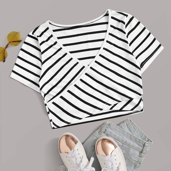 

Striped Surplice Front Tee