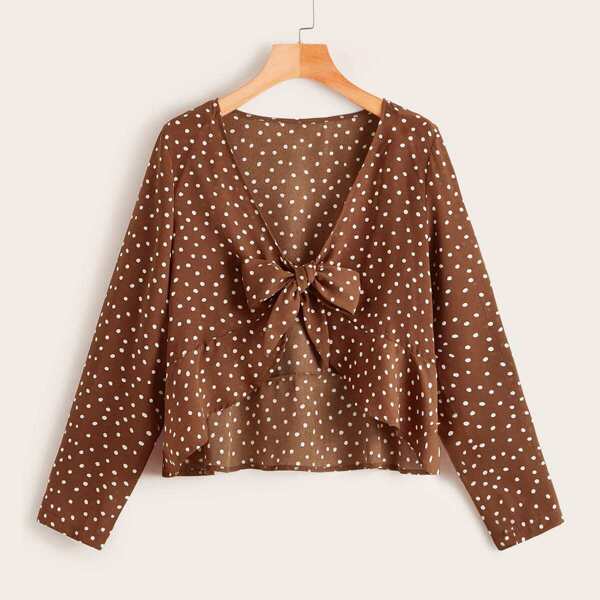 

Polka Dot Tie Front Top