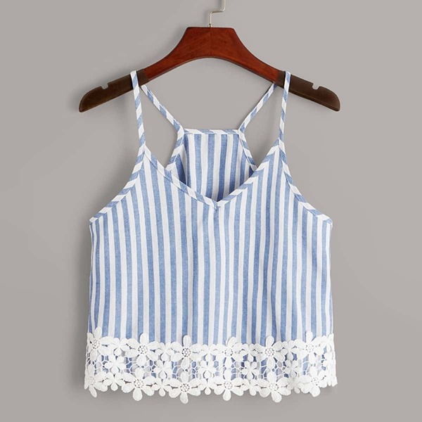 

Striped Appliques Cami Top, Blue