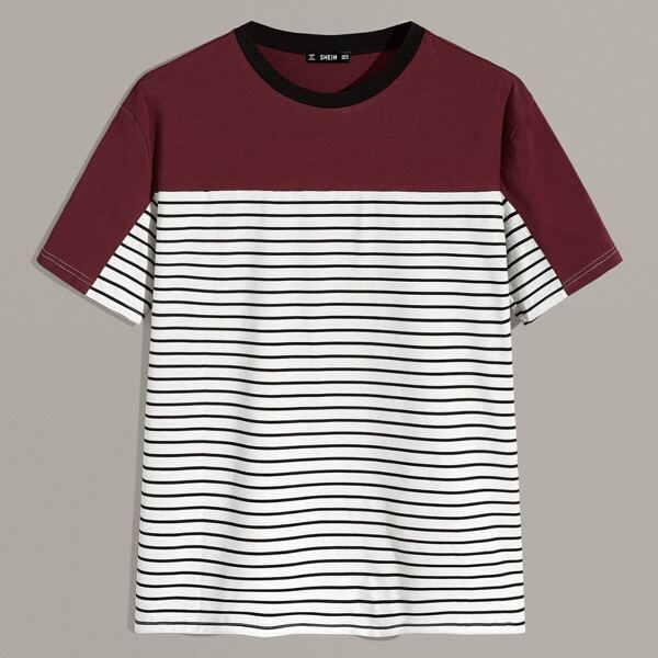 

Men Contrast Neck Colorblock Striped Top, Multicolor