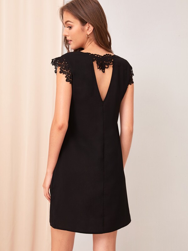 

Solid Guipure Lace Trim Tunic Dress, Black, Natalia