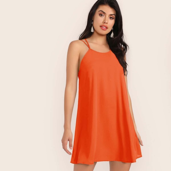 

Neon Orange Strappy Back Swing Dress