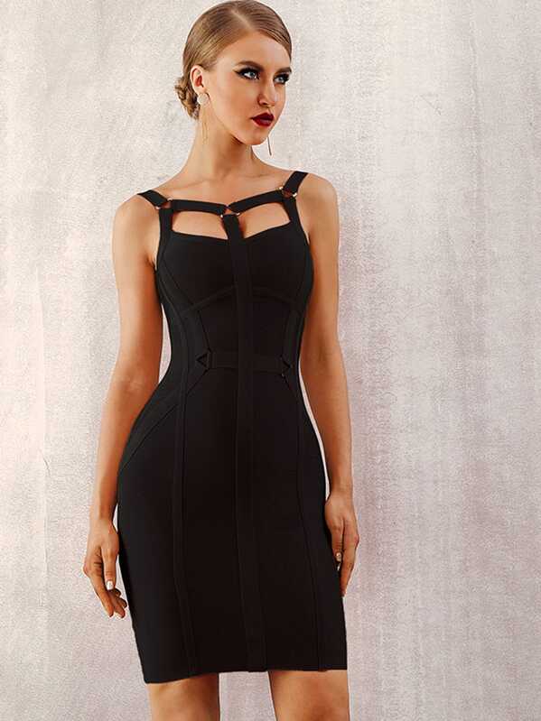 

Adyce Solid Cut-out Zip Back Bandage Dress, Black