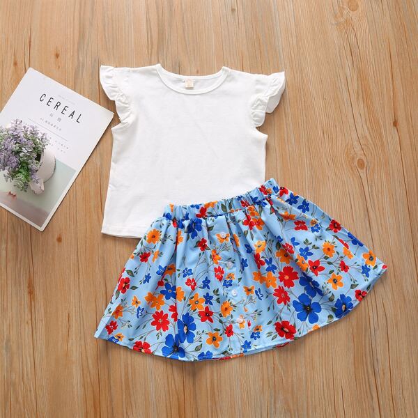 

Toddler Girls Ruffle Sleeve Tee & Floral Print Skirt, Multicolor