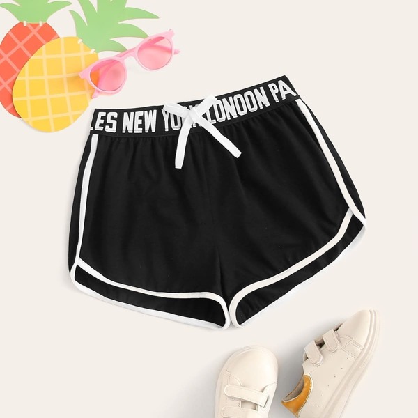 

Girls Tie Waist Contrast Binding Dolphin Shorts