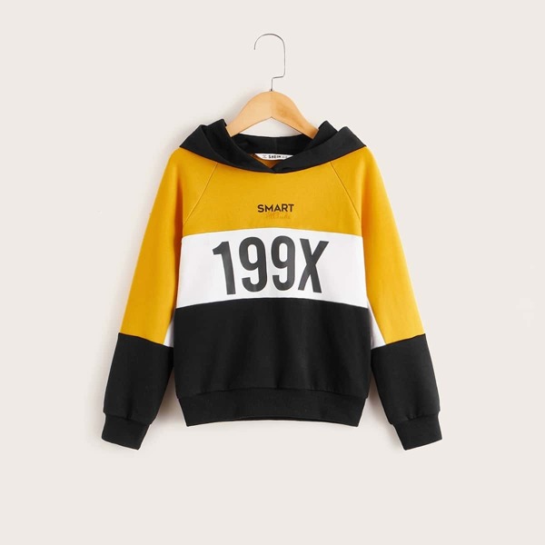 

Boys Mixed Graphic Raglan Sleeve Colorblock Hoodie, Multicolor