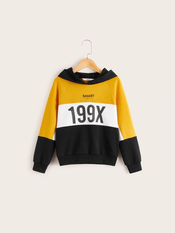 

Boys Mixed Graphic Raglan Sleeve Colorblock Hoodie, Multicolor