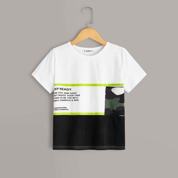 

Boys Slogan Print Contrast Stitch Tee