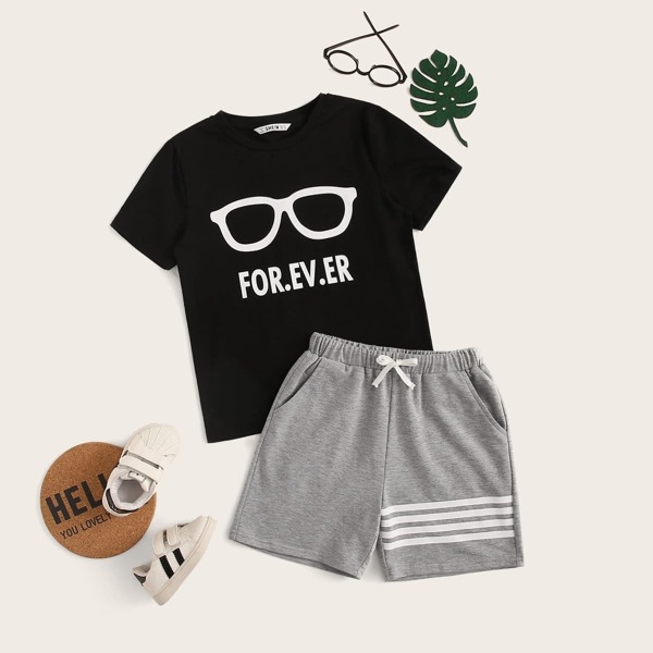 

Boys Mixed Print Tee and Slant Pocket Shorts Set, Multicolor