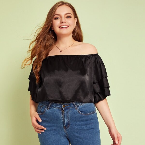 

Plus Off Shoulder Layered Sleeve Satin Top