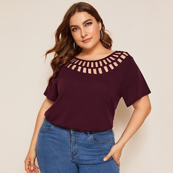 

Plus Cut Out Solid Tee, Burgundy