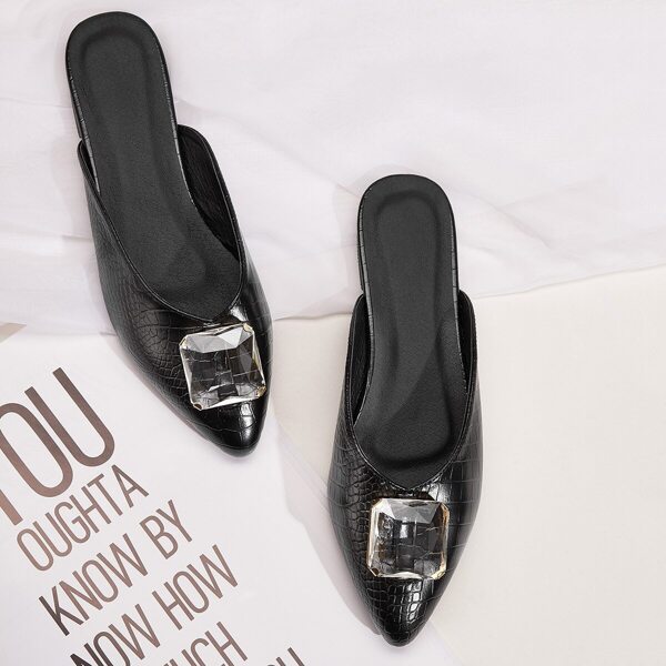 

Point Toe Croc Embossed Flat Mules