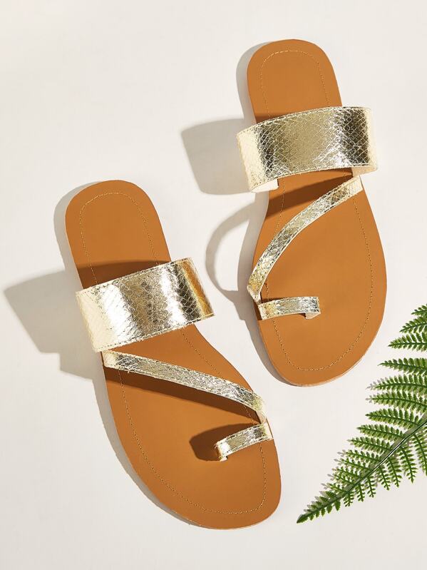 

Toe Ring Metallic Flat Sliders, Gold