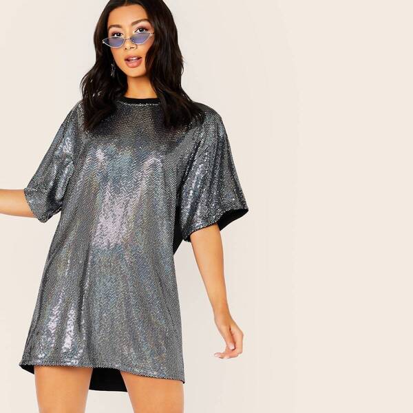

Solid Panel Back Sequins Dress