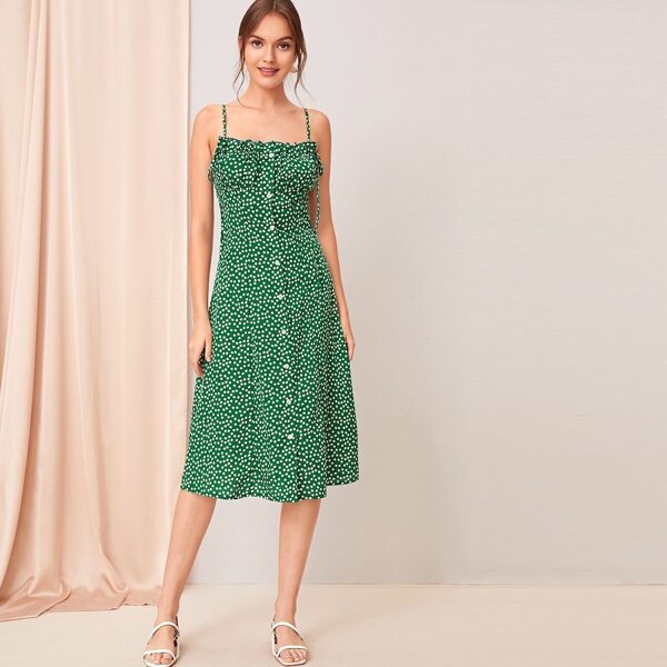 

Ditsy Floral Print Button Front Cami Dress