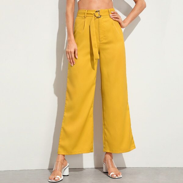

Solid High Waist Wide Leg Pants With Belt