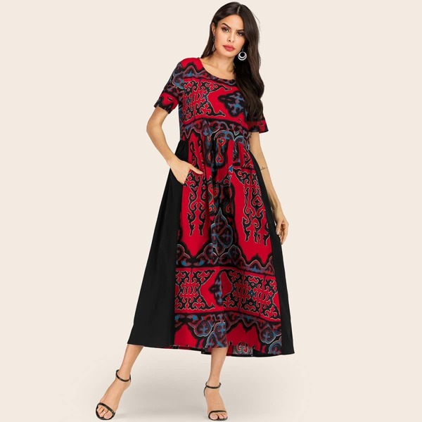 

Graphic Print Hidden Pocket Longline Dress, Multicolor