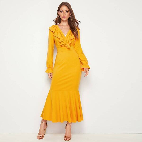 

Ruffle Trim Fishtail Bodycon Dress